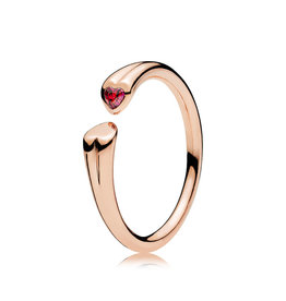 Pandora Retired - PANDORA Rose Ring, Two Hearts, Red CZ - Size 50