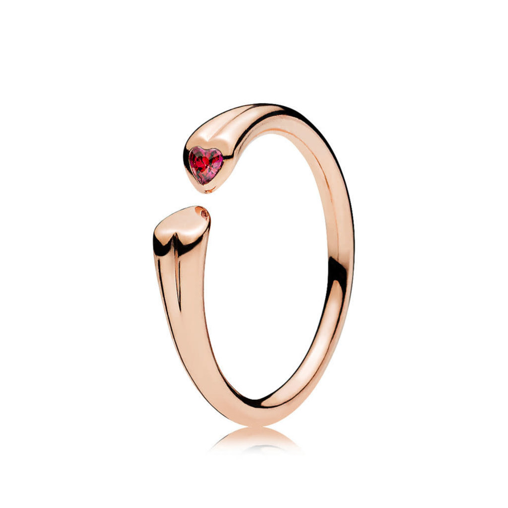Pandora Retired - PANDORA Rose Ring, Two Hearts, Red CZ - Size 58