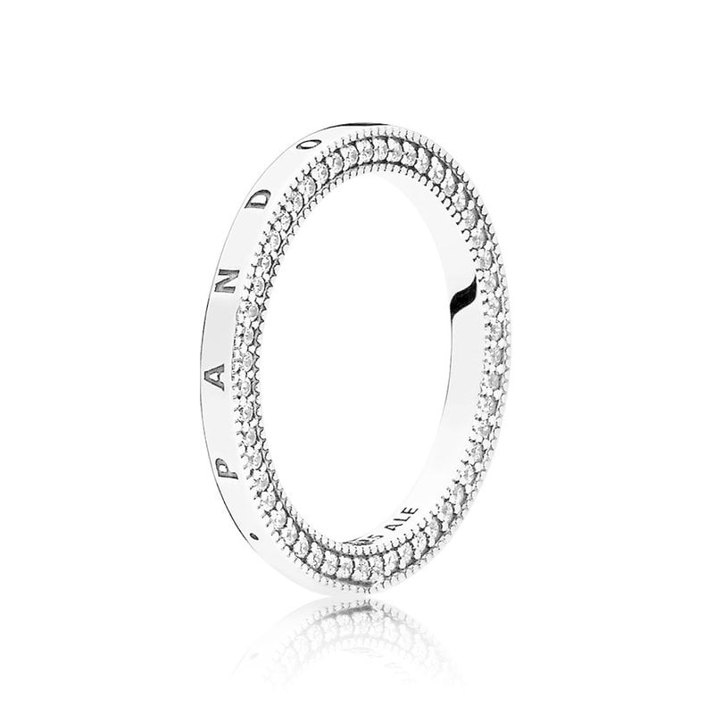 Pandora Retired - PANDORA Ring, Signature Hearts, Clear CZ - Size 56