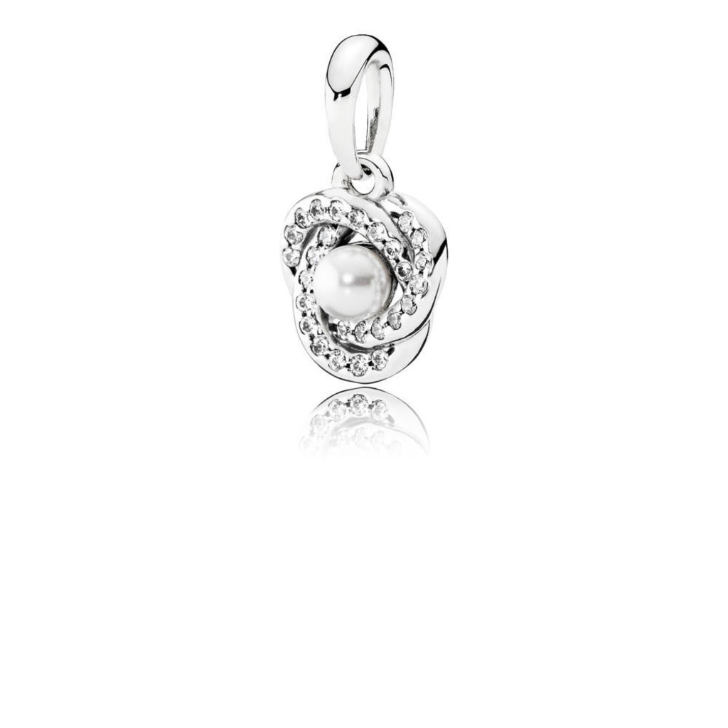 Pandora Retired - PANDORA Pendant, Luminous Love Knot, White Pearl & Clear CZ
