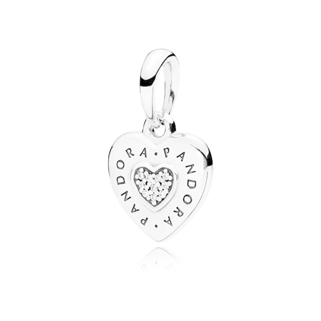 Pandora Retired - PANDORA Pendant, Signature Heart, Clear CZ