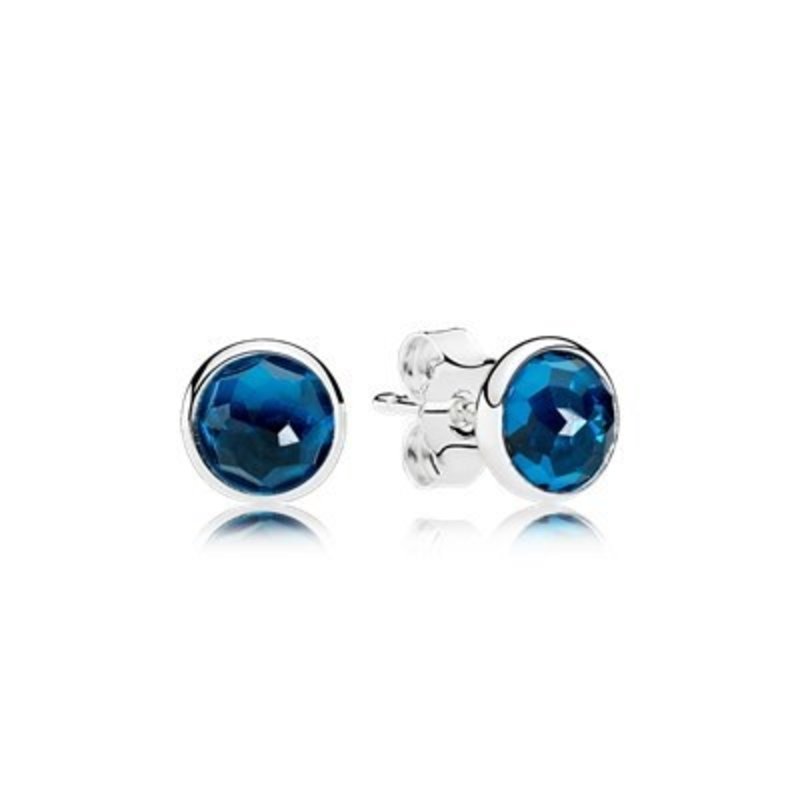 Pandora Retired - PANDORA Stud Earrings, December Droplets, London Blue Crystal