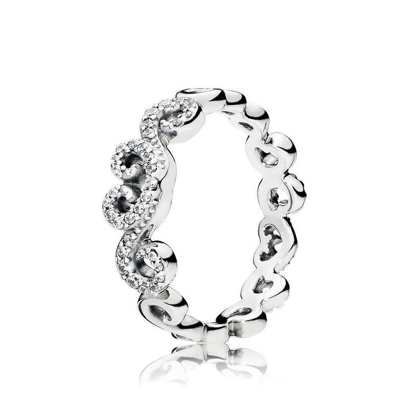 Pandora Retired - PANDORA Ring, Heart Swirls, Clear CZ - Size 54