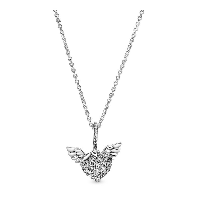 Pandora PANDORA Necklace, Pave' Heart & Angel Wings, Clear CZ - 45 cm / 17.7 in