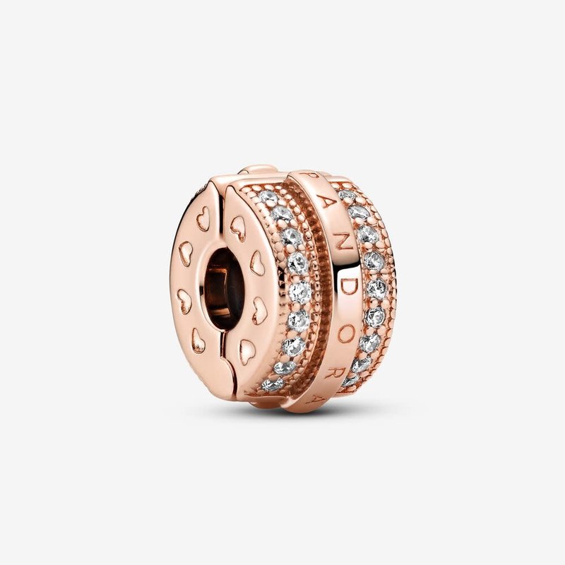 Pandora PANDORA Rose Clip, Sparkling Pave' Lines & Logo, Clear CZ