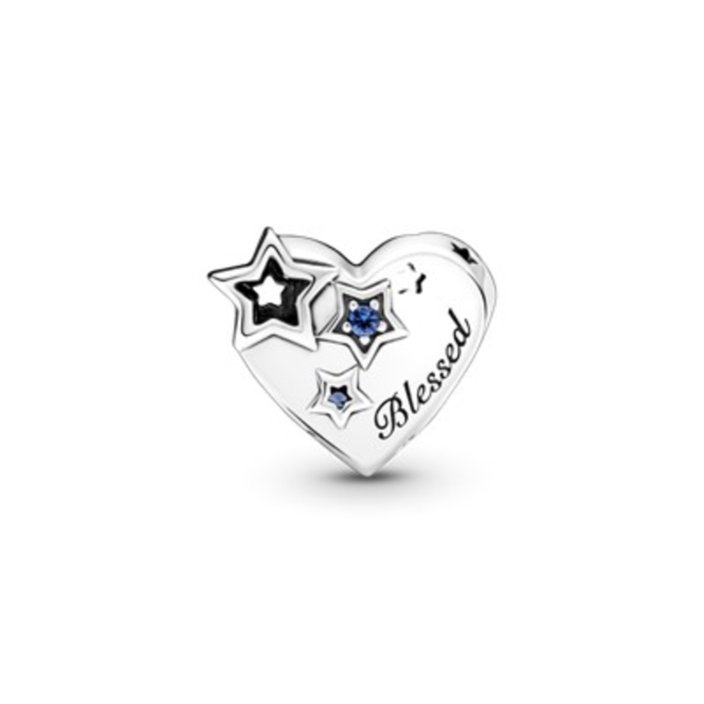 Pandora PANDORA Charm, Thankful & Blessed Heart & Stars, Blue Crystals