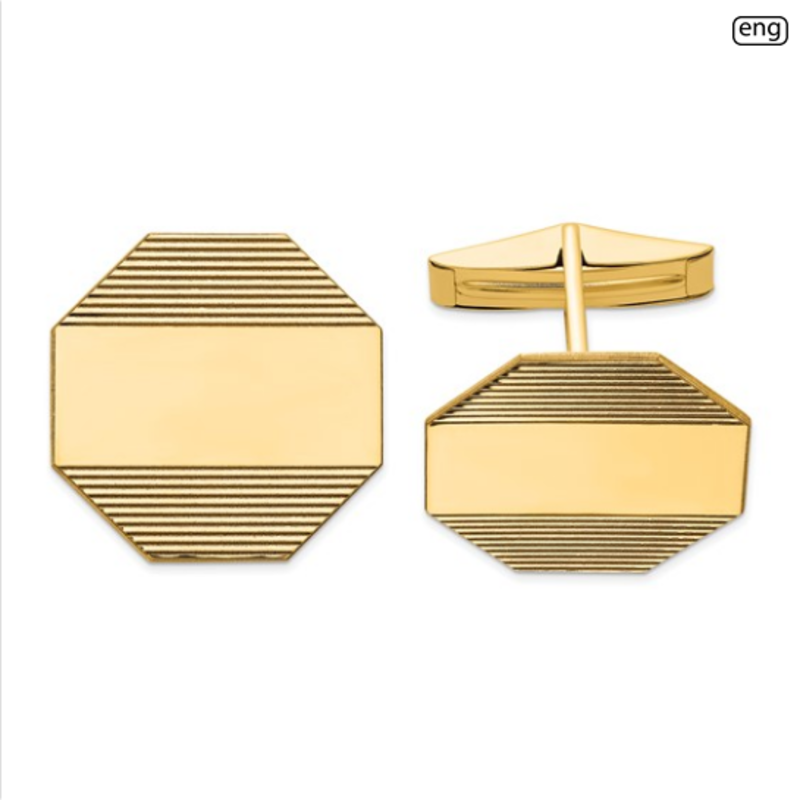 American Jewelry 14k Yellow Gold Octagonal Engraveable Cuff Links