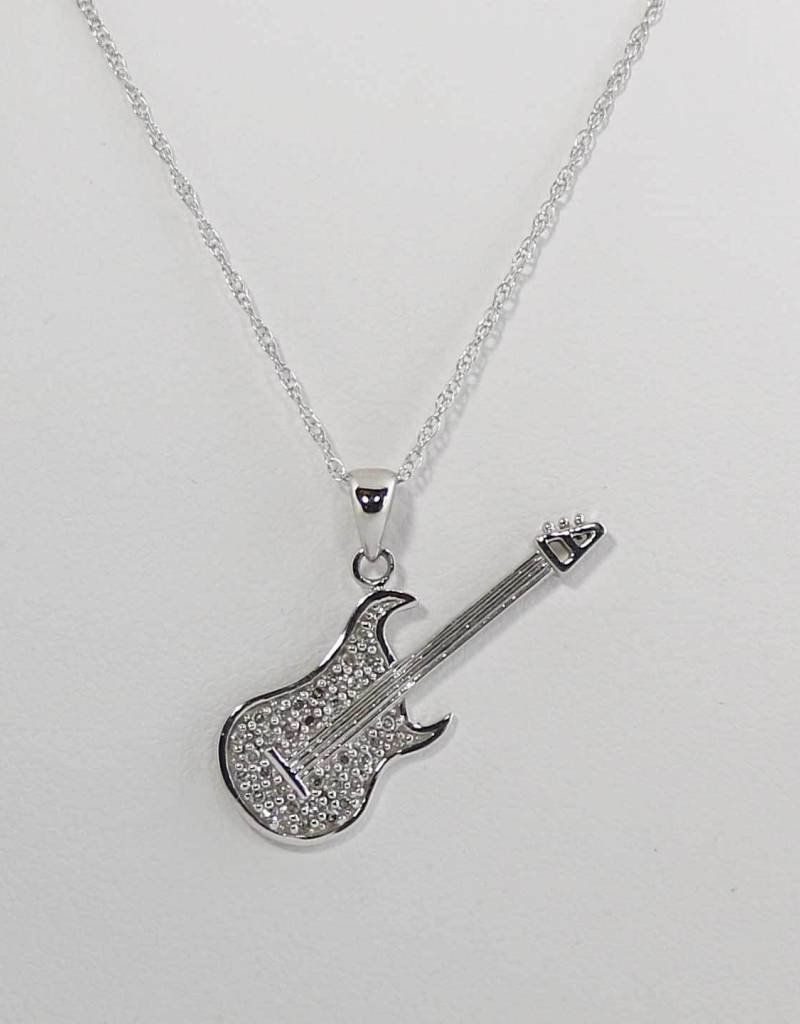 14K White Gold Guitar Pendant with .18ctw Diamonds American Jewelry