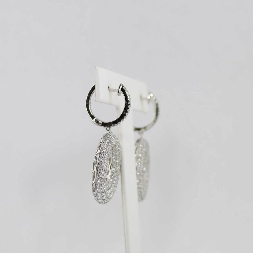 American Jewelry 18k White Gold 4.14ctw (G/VS2) Round Brilliant Diamond Pave' Circle Dangle Earrings