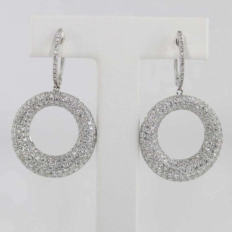 American Jewelry 18k White Gold 4.14ctw (G/VS2) Round Brilliant Diamond Pave' Circle Dangle Earrings