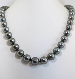 American Jewelry 14K White Gold 10-13mm Black Tahitian Pearl Necklace with Diamond Clasp (19")