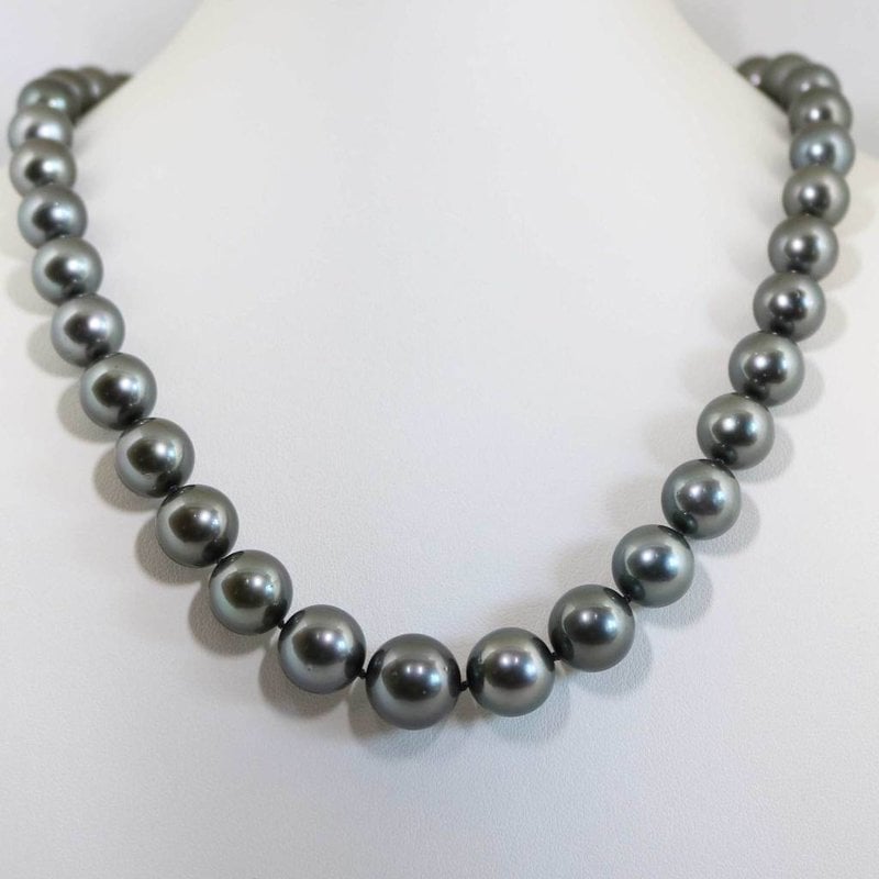 American Jewelry 14K White Gold 10-13mm Black Tahitian Pearl Necklace with Diamond Clasp (19")