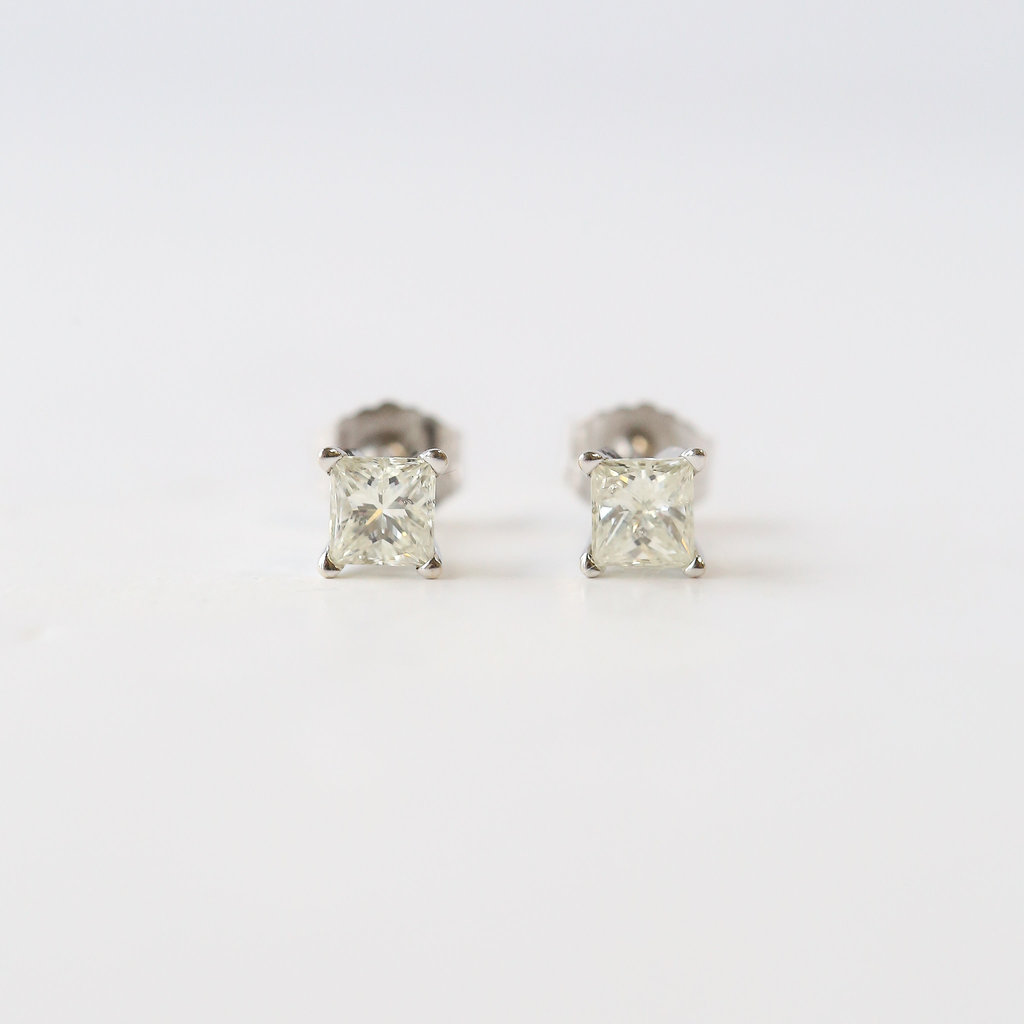 American Jewelry 14K White Gold 1/2ctw Diamond Princess Cut Stud Earrings