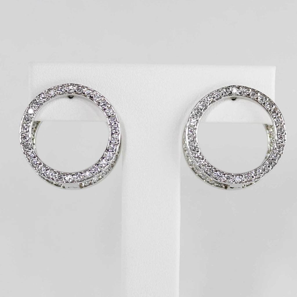 American Jewelry 14K White Gold Inside Outside Circle Earrings with 1.15ctw Diamonds