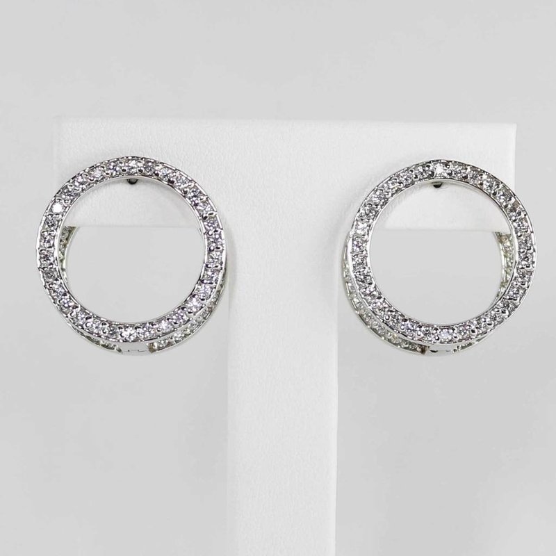 American Jewelry 14k White Gold 1.15ctw Inside Outside Diamond Circle Earrings