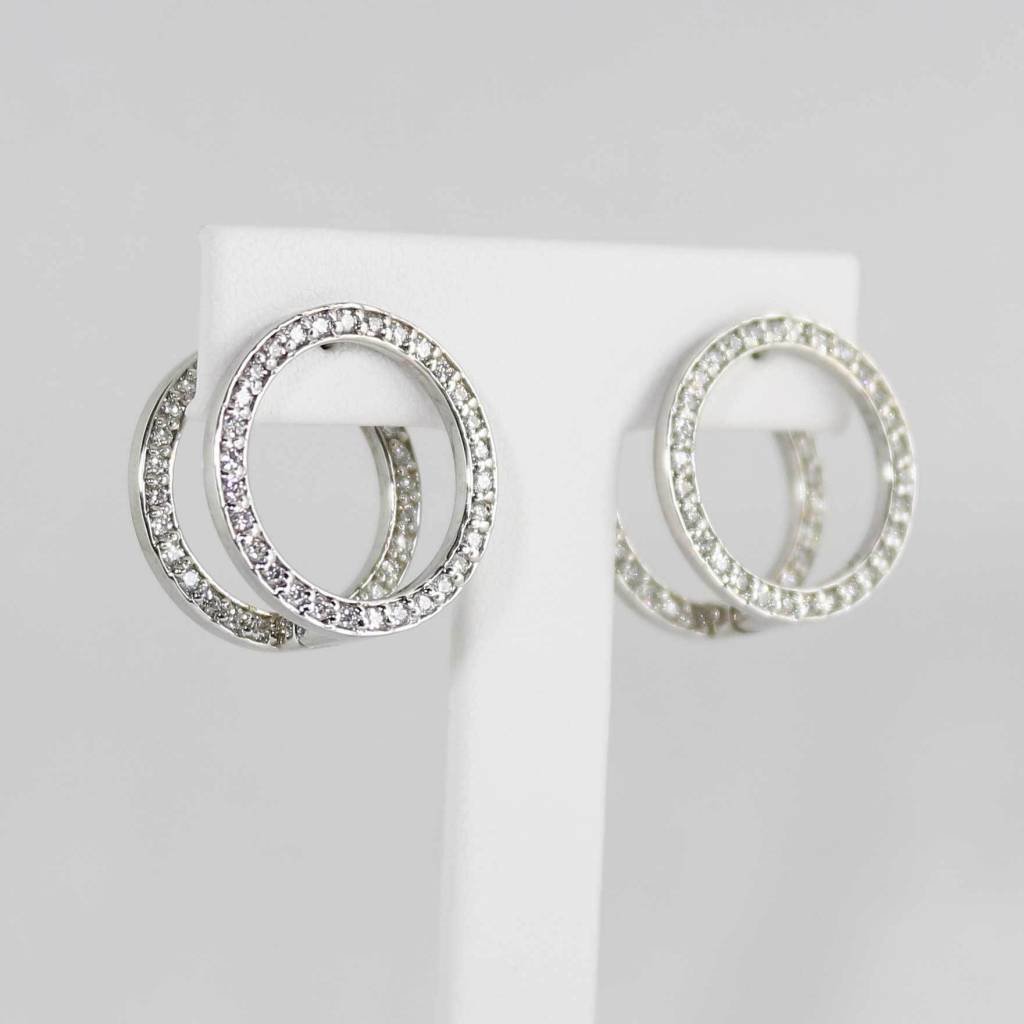 American Jewelry 14K White Gold Inside Outside Circle Earrings with 1.15ctw Diamonds