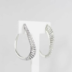 American Jewelry 14K White Gold Hoop Earrings with 1ctw Round Brilliant Diamonds