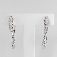 American Jewelry 14K White Gold Hoop Earrings with 1ctw Round Brilliant Diamonds