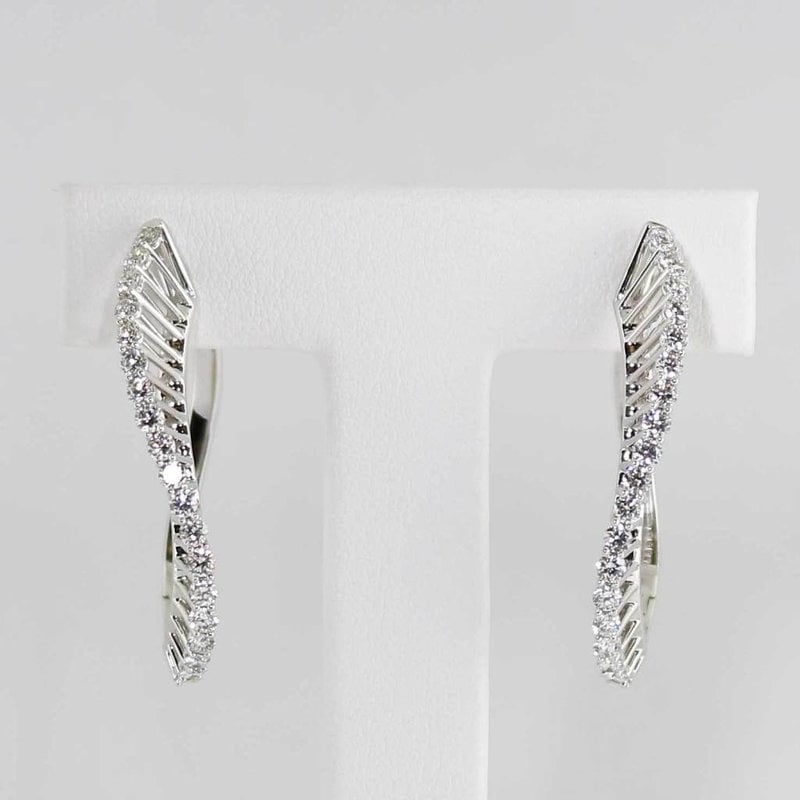 American Jewelry 14k White Gold 1ctw Diamond Wave Hoop Earrings