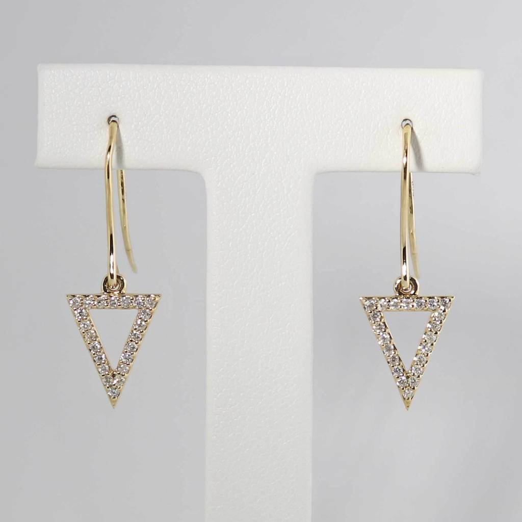 American Jewelry 14K Yellow Gold Triangle Dangle Earrings with .40ctw Diamonds