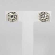 American Jewelry 14K Yellow Gold Halo Stud Earrings with 1.5ctw Princess Cut & Round Brilliant Diamonds, Screw Backs