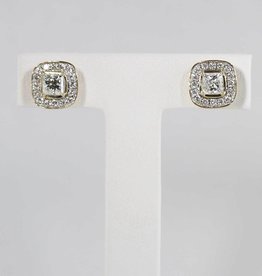 American Jewelry 14k Yellow gold 1.50ctw Round & Princess Diamond Halo Earrings