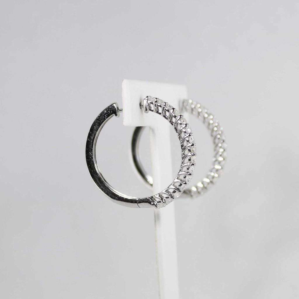 American Jewelry 14K White Gold Hoop Earrings with 2ctw Round Brilliant Diamonds