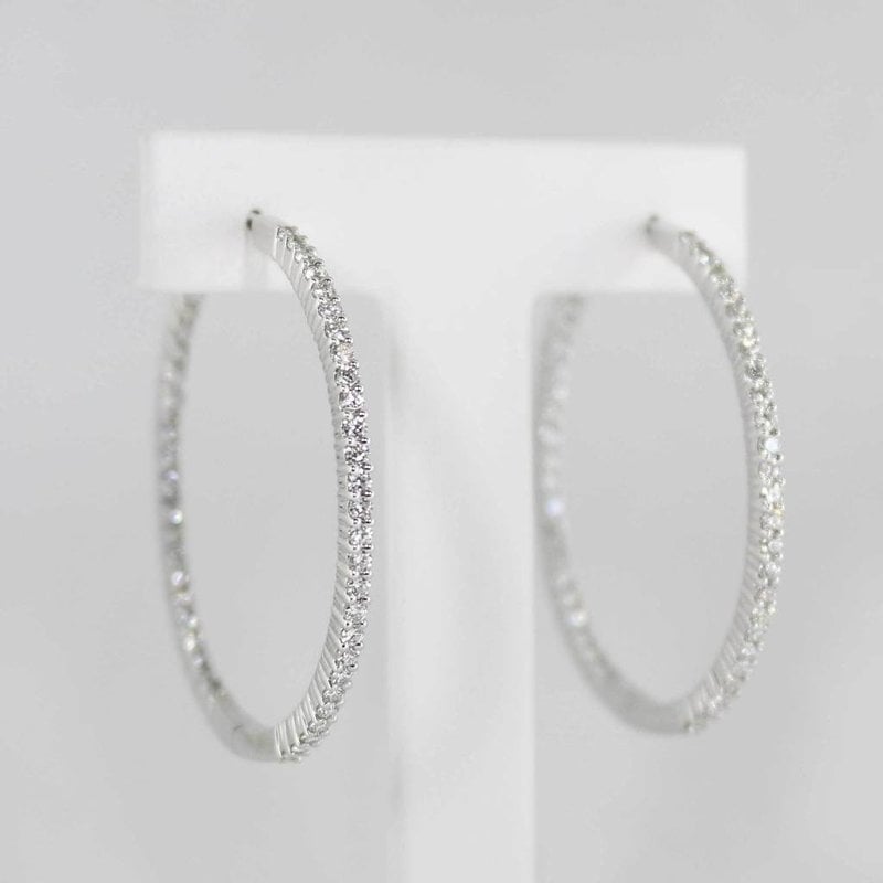 American Jewelry 18k White Gold 2.74ctw Diamond Inside/Outside Hoop Earrings