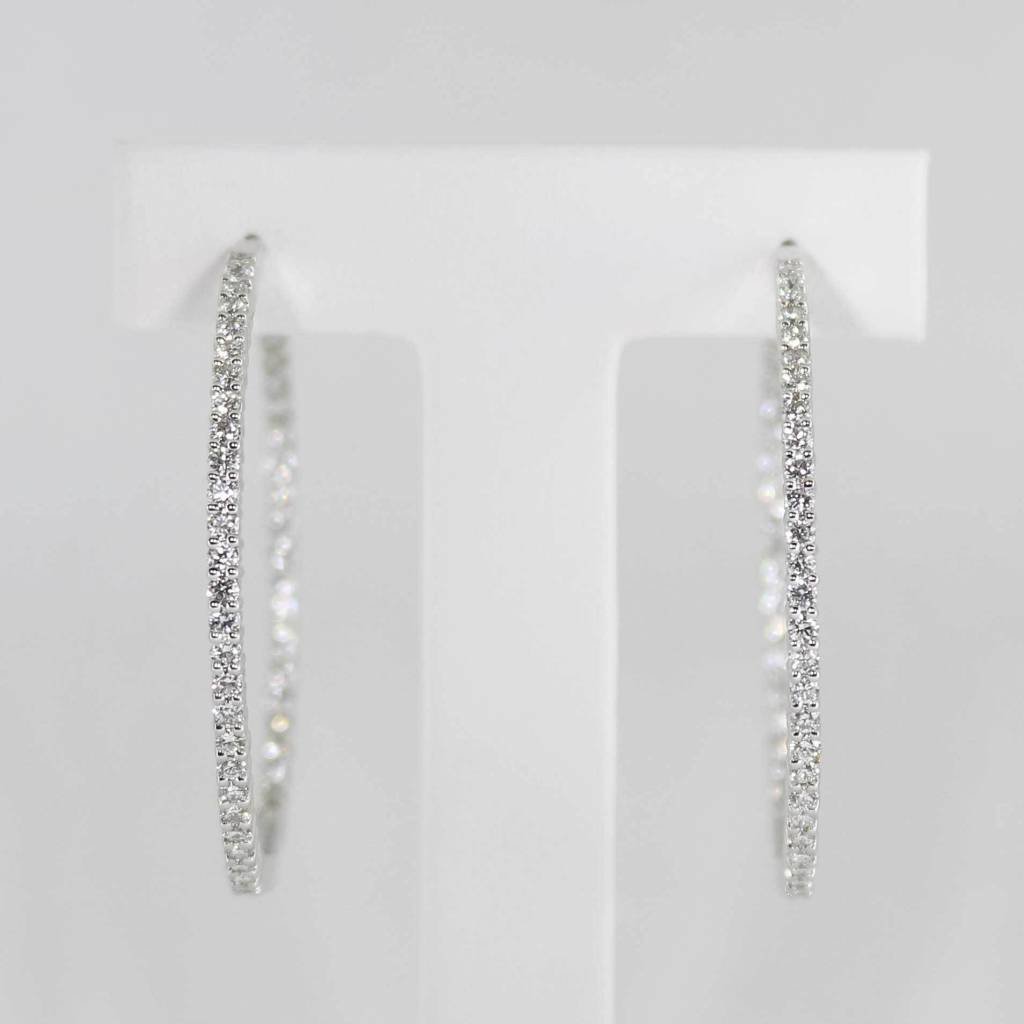 American Jewelry 18K White Gold Inside Outside Hoop Earrings with 2.74ctw Round Brilliant Diamonds