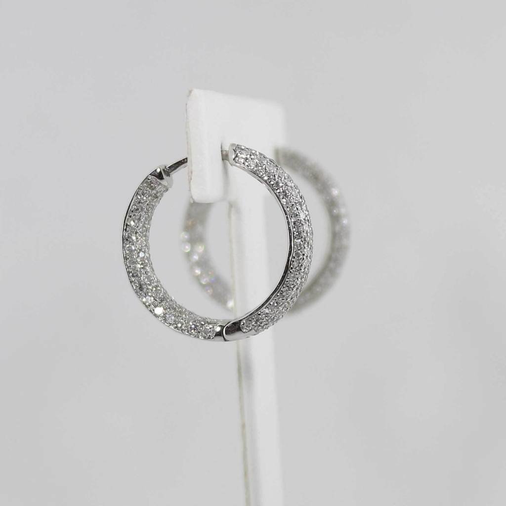 American Jewelry 14K White Gold Inside Outside Hoop Earrings with 1.25ctw Pave' Set Diamonds