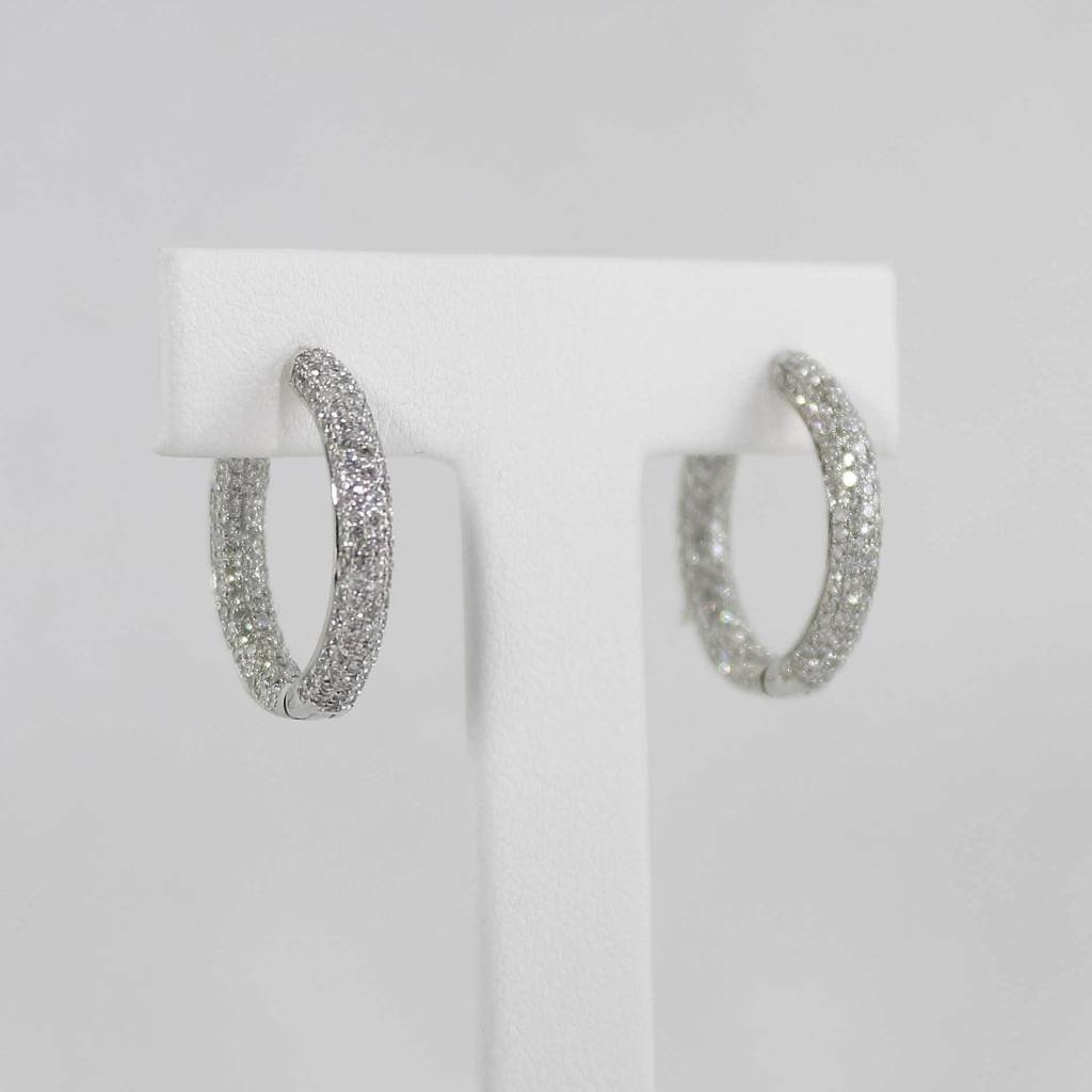 American Jewelry 14K White Gold Inside Outside Hoop Earrings with 1.25ctw Pave' Set Diamonds