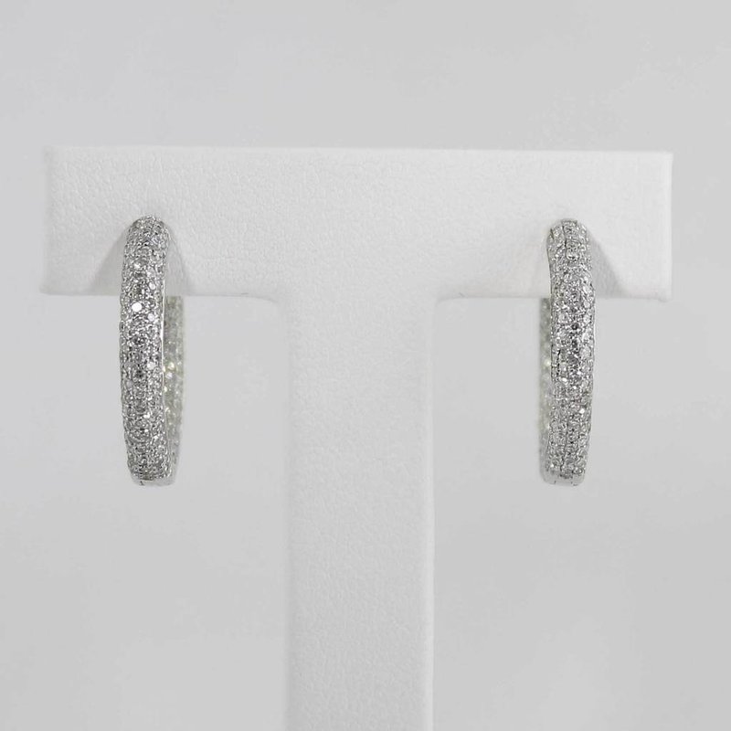 American Jewelry 14k White Gold 1.25ctw Inside Outside Pave' Diamond Hoop Earrings