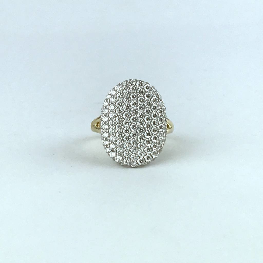 American Jewelry 14k Two Tone White/Yellow Gold 2.08ctw Diamond Pave Concaved Signet Ring (Size