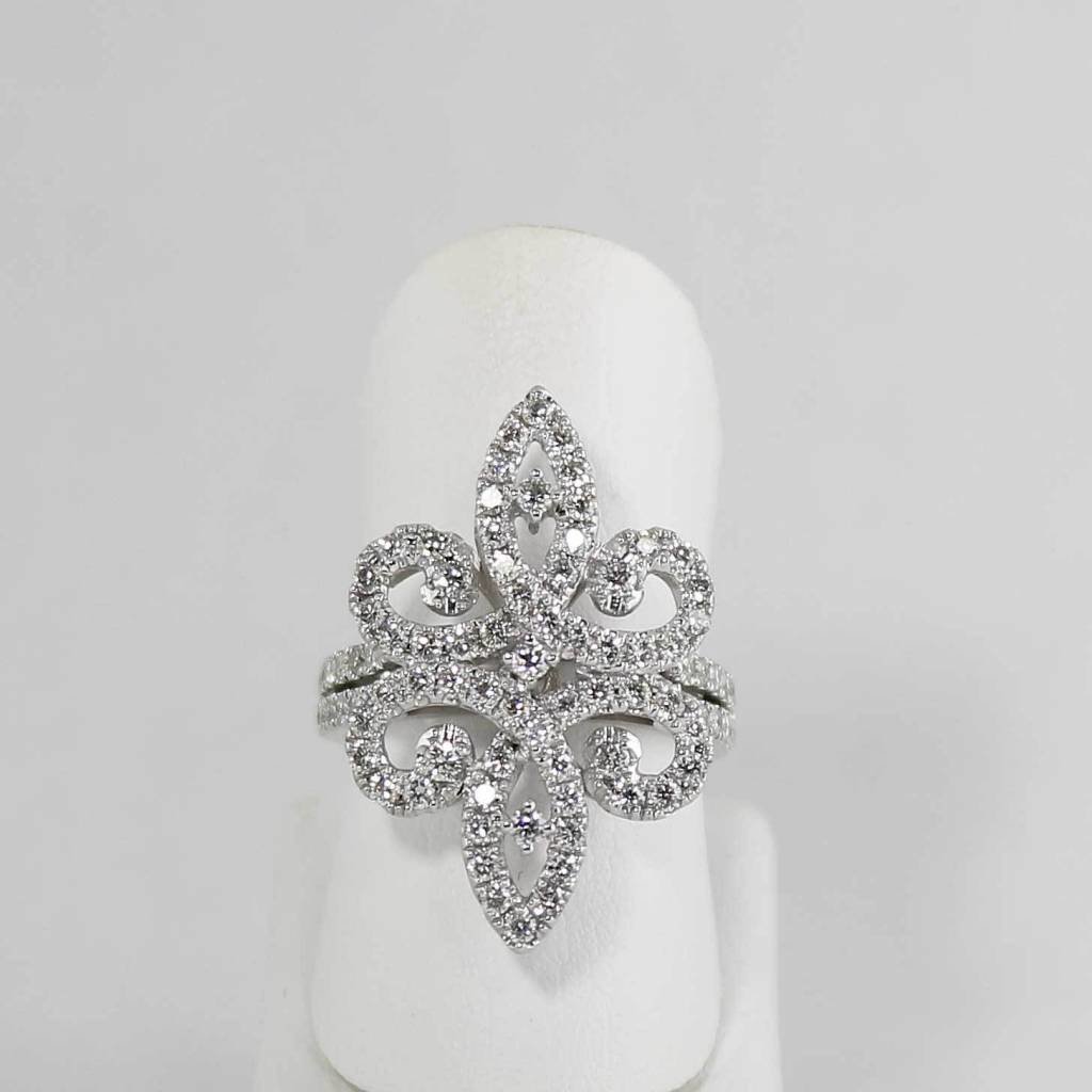 American Jewelry 18K White Gold Ladies Fashion Ring with 1.36ctw Round Brilliant Diamonds