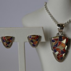 American Jewelry Sterling Silver Multi Stone Necklace & Earrings Set