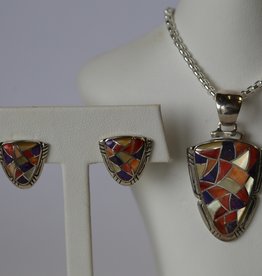American Jewelry ESTATE Sterling Silver Multi Stone Necklace & Earrings Set