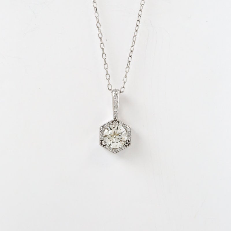 American Jewelry Lab Grown .70ctw Diamond Hexagon Halo Necklace