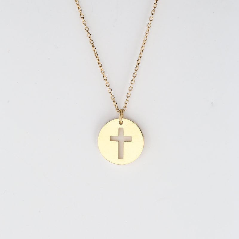 American Jewelry Cross Charm Disc Necklace