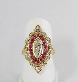 American Jewelry 18K Yellow Gold 1.53ct Marquise & .96ctw Diamond & .87ctw Ruby Halo Ring