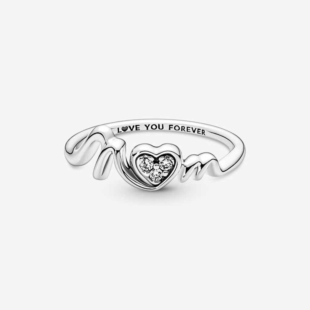 Pandora PANDORA Ring, Mom Pave Heart, Clear CZ, Size 52