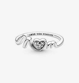 Pandora PANDORA Ring, Mom Pave Heart, Clear CZ, Size 52