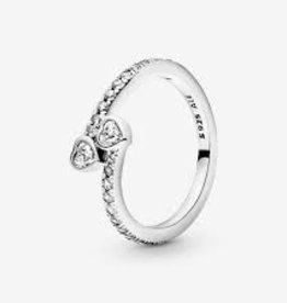 Pandora PANDORA Ring, Double Heart Sparkling, Clear CZ, Size 58