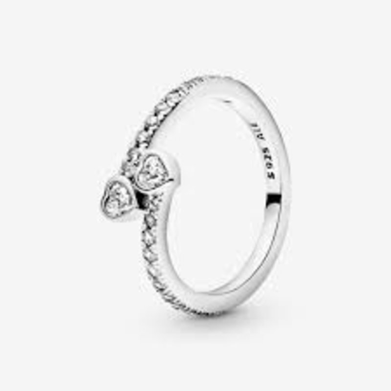 Pandora PANDORA Ring, Double Heart Sparkling, Clear CZ, Size 52