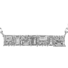 American Jewelry 14K White Gold .47ctw Mixed Baguette Diamond Bar Necklace (14-18" Adjustable)