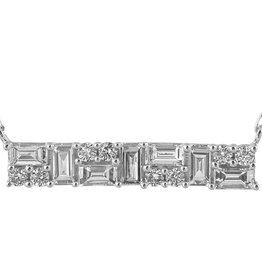 American Jewelry 14K White Gold .47ctw Mixed Baguette Diamond Bar Necklace (14-18" Adjustable)