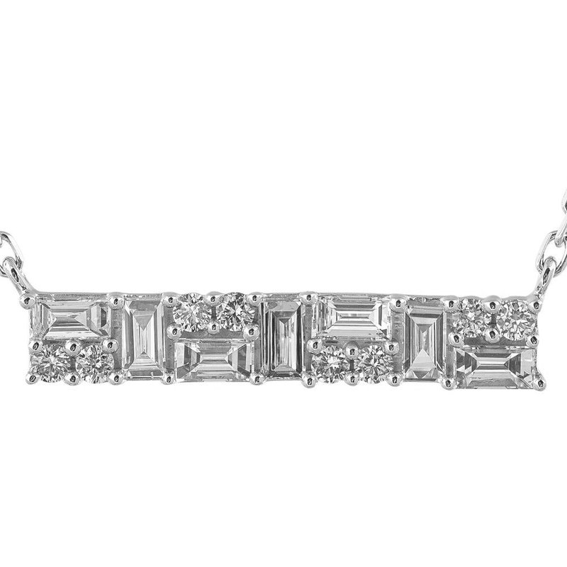 American Jewelry 14K White Gold .47ctw Mixed Baguette Diamond Bar Necklace (14-18" Adjustable)