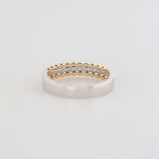 American Jewelry 14K Two Tone Gold .18ctw Diamond & Beaded Stackable Ring (Size 7)