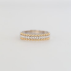 American Jewelry 14K Two Tone Gold .18ctw Diamond & Beaded Stackable Ring (Size 7)