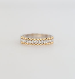 American Jewelry 14K Two Tone Gold .18ctw Diamond & Beaded Stackable Ring (Size 7)