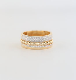 American Jewelry 14K Yellow Gold .37ctw Diamond & Beaded Stackable Ring (Size 7)
